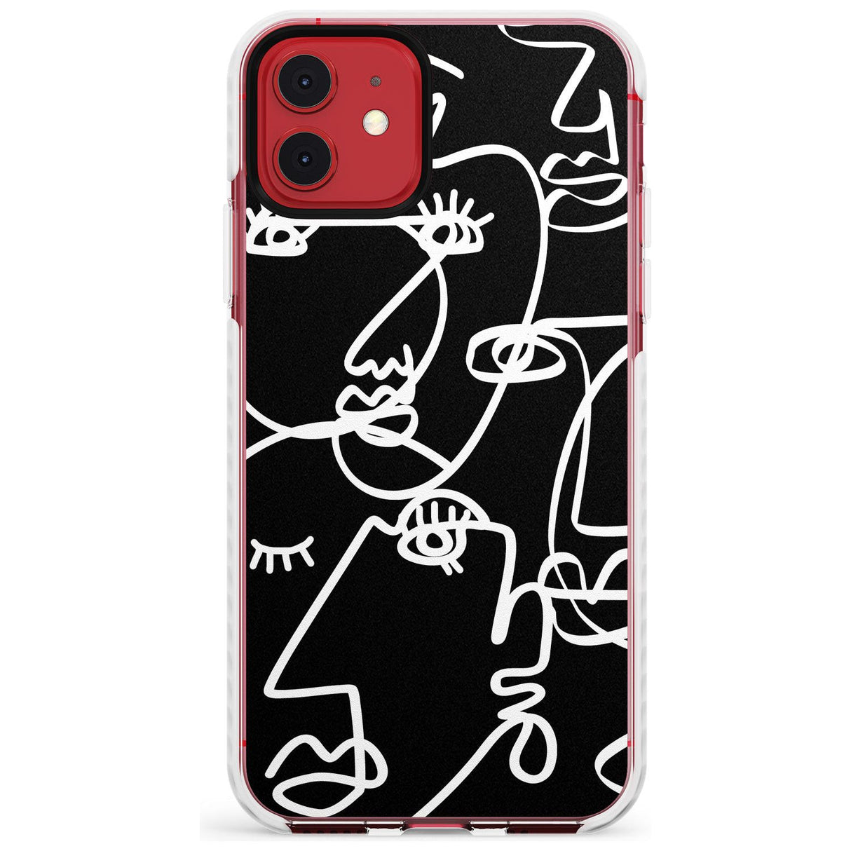 Continuous Line Faces: White on Black Slim TPU Phone Case for iPhone 11