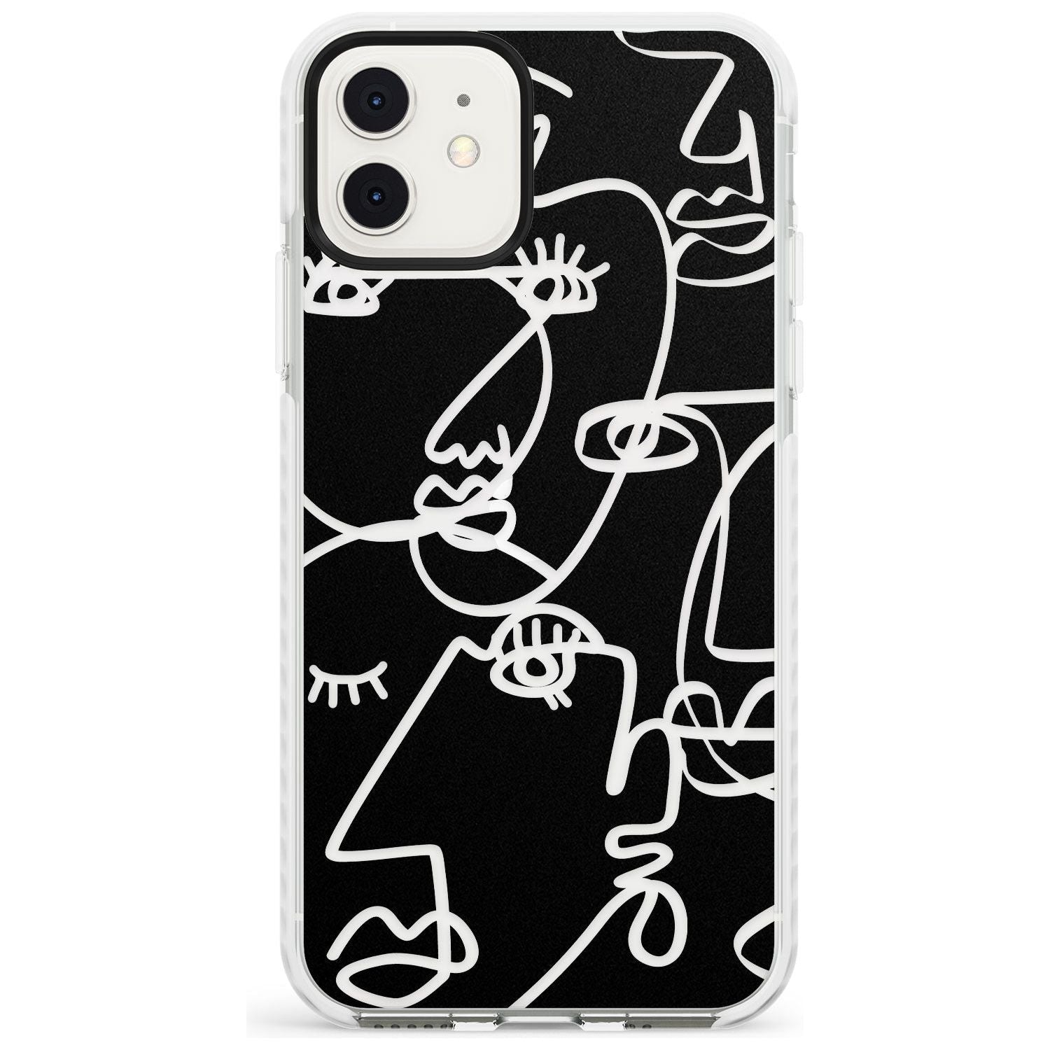 Continuous Line Faces: Clear on Black Slim TPU Phone Case for iPhone 11