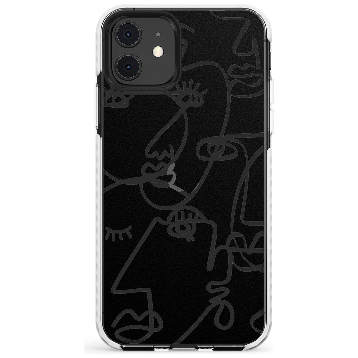 Continuous Line Faces: Clear on Black Slim TPU Phone Case for iPhone 11