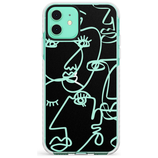 Continuous Line Faces: Clear on Black Slim TPU Phone Case for iPhone 11