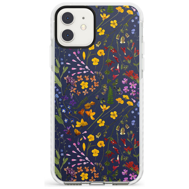 Wildflower & Leaves Cluster Design - Navy Impact Phone Case for iPhone 11