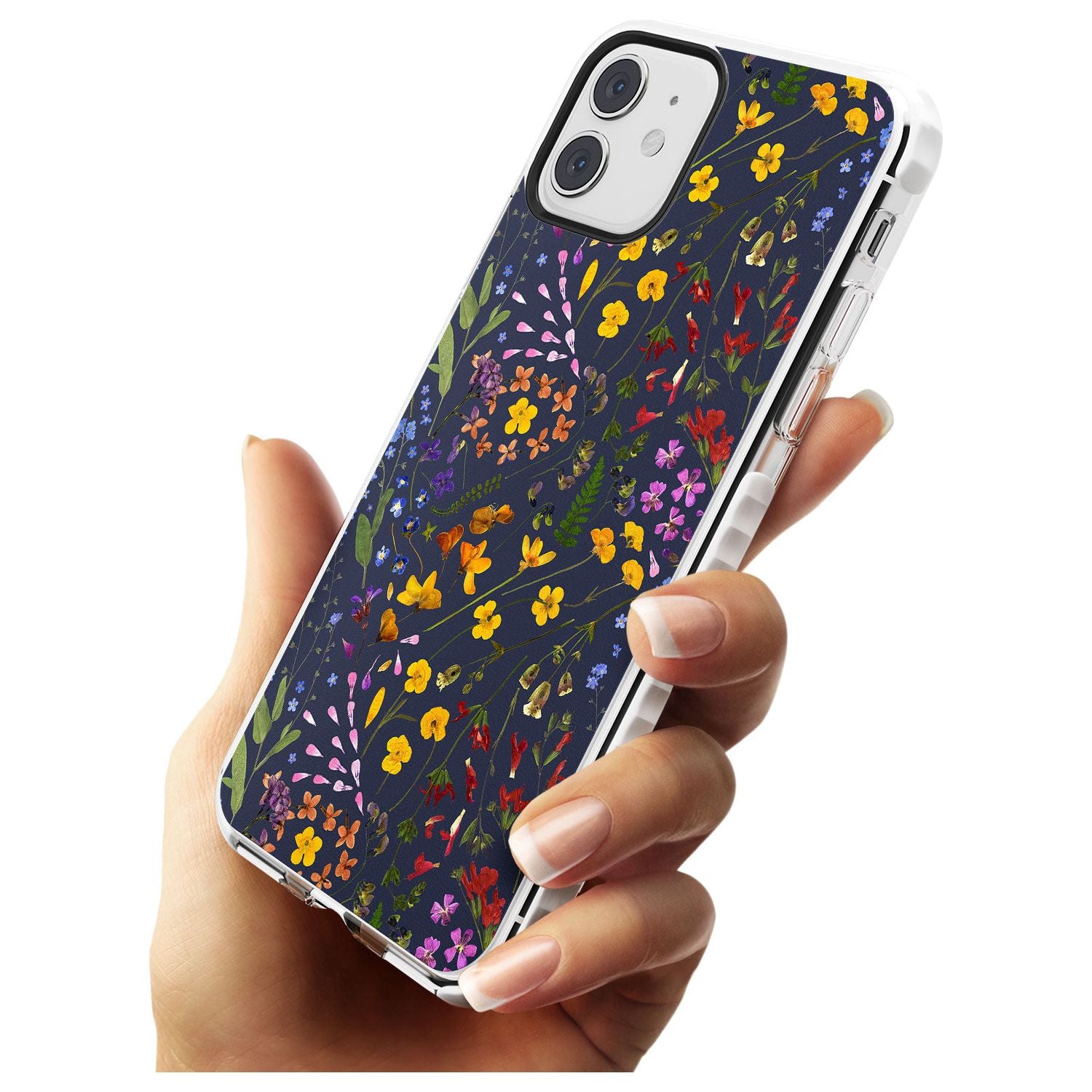 Wildflower & Leaves Cluster Design - Navy Impact Phone Case for iPhone 11