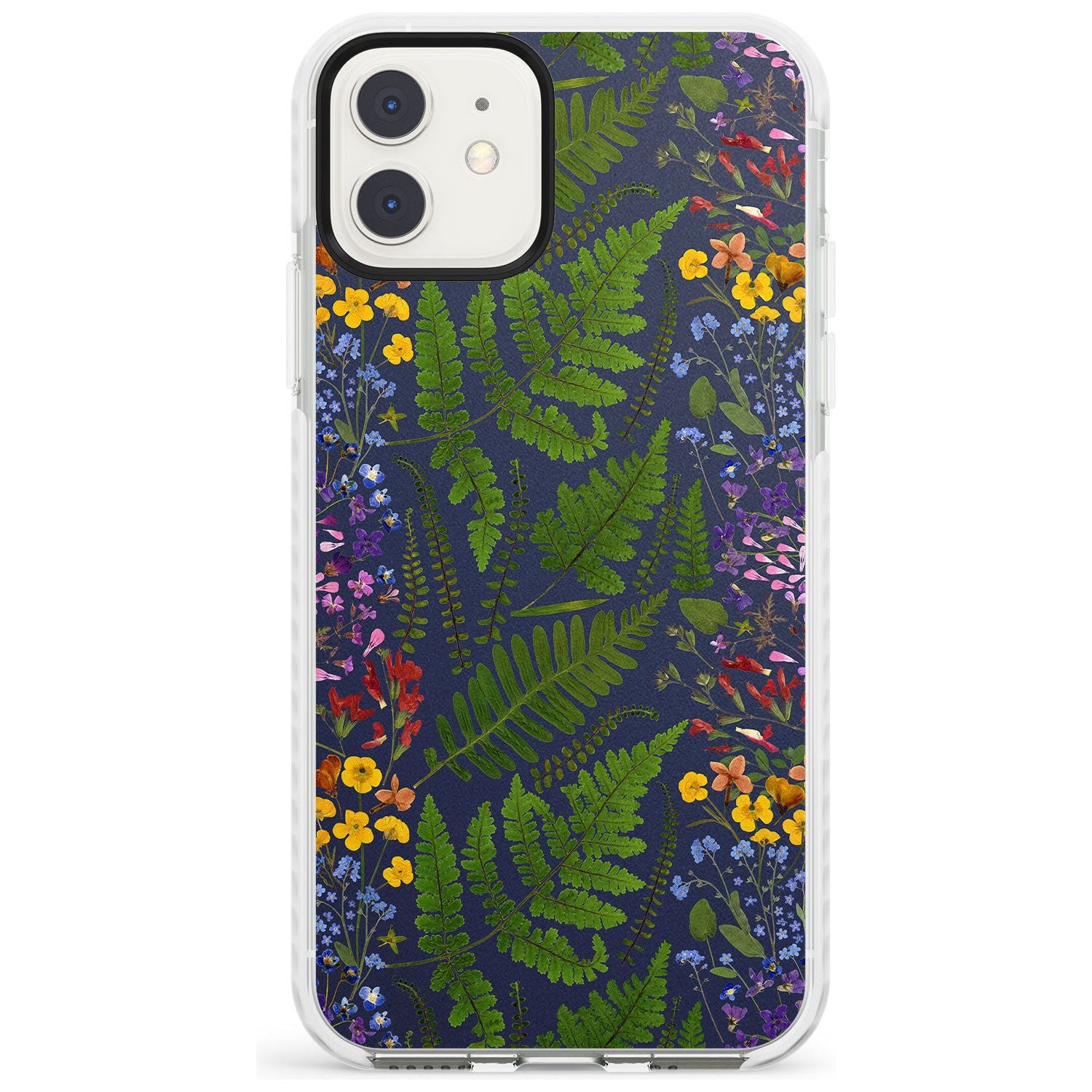 Busy Floral and Fern Design - Navy Impact Phone Case for iPhone 11