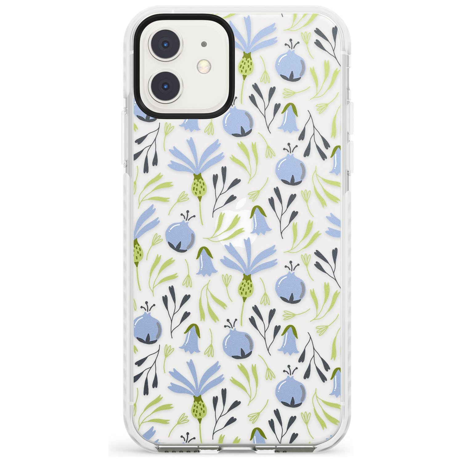 Blue Flora Transparent Floral Impact Phone Case for iPhone 11