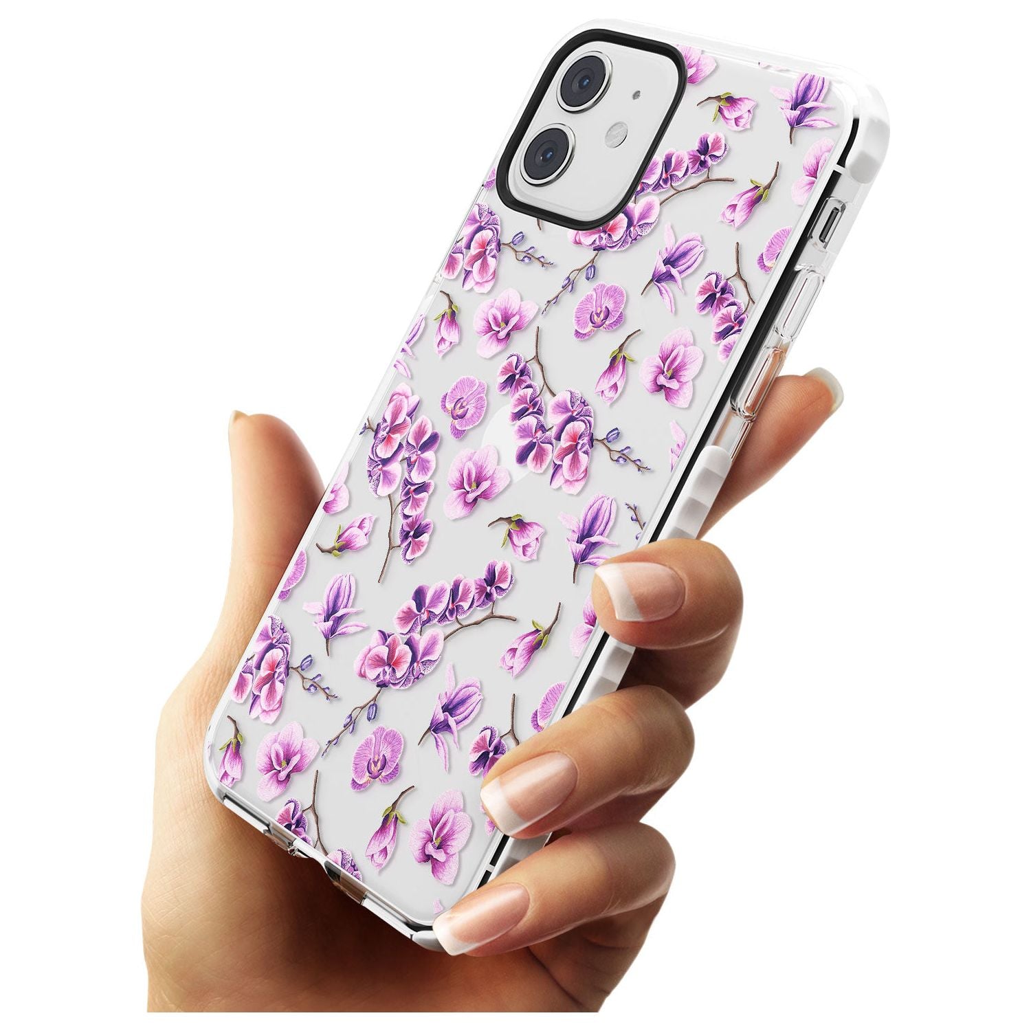Purple Orchids Transparent Floral Impact Phone Case for iPhone 11