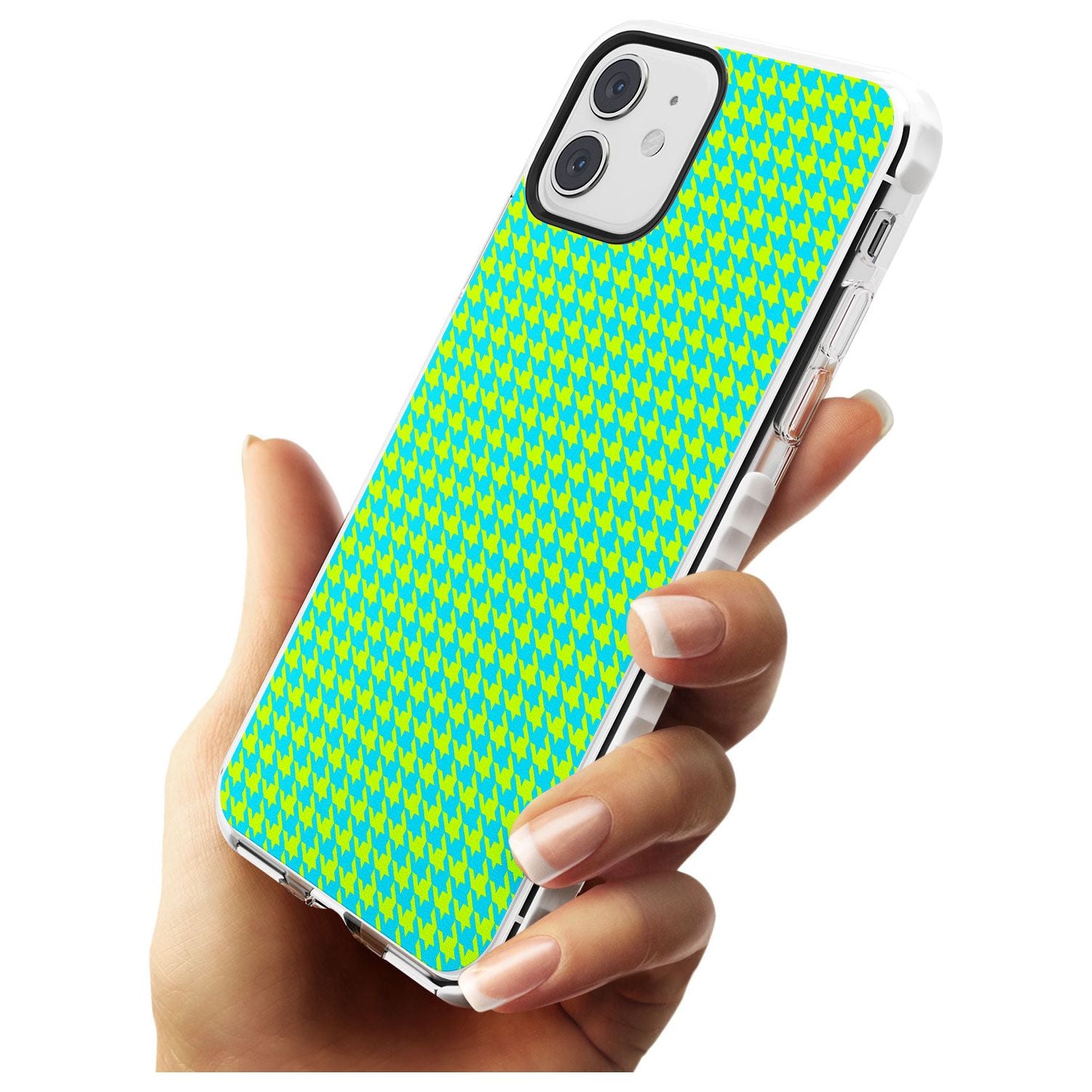 Neon Lime & Turquoise Houndstooth Pattern Impact Phone Case for iPhone 11