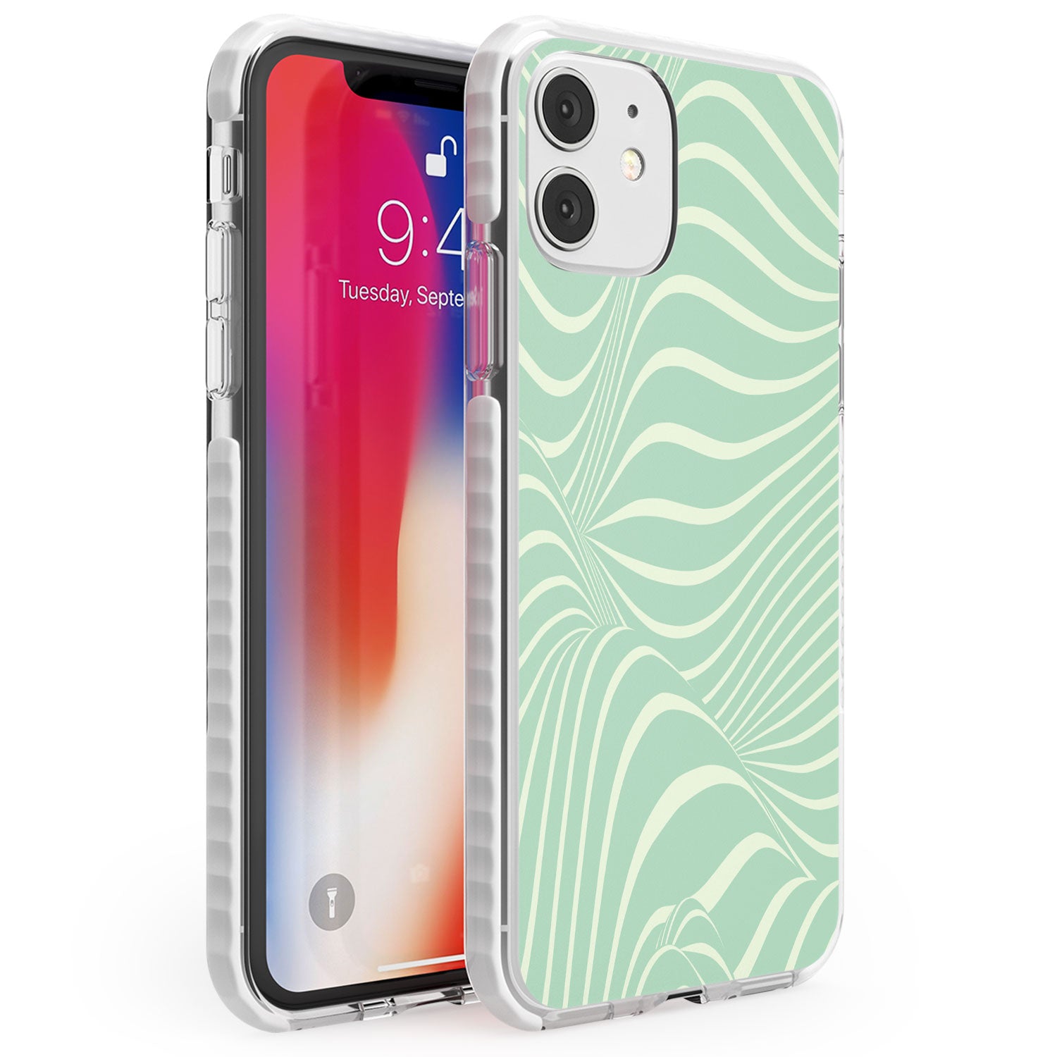 Mint Green Distorted Line Phone Case iPhone 11 / Impact Case,iPhone 12 / Impact Case,iPhone 12 Mini / Impact Case Blanc Space