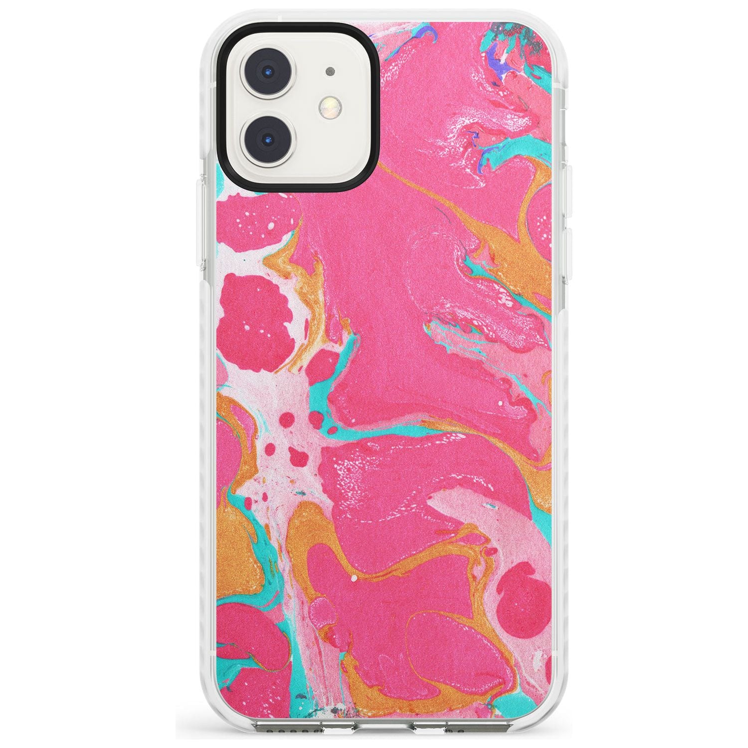 Pink, Orange & Turquoise Marbled Paper Pattern Impact Phone Case for iPhone 11