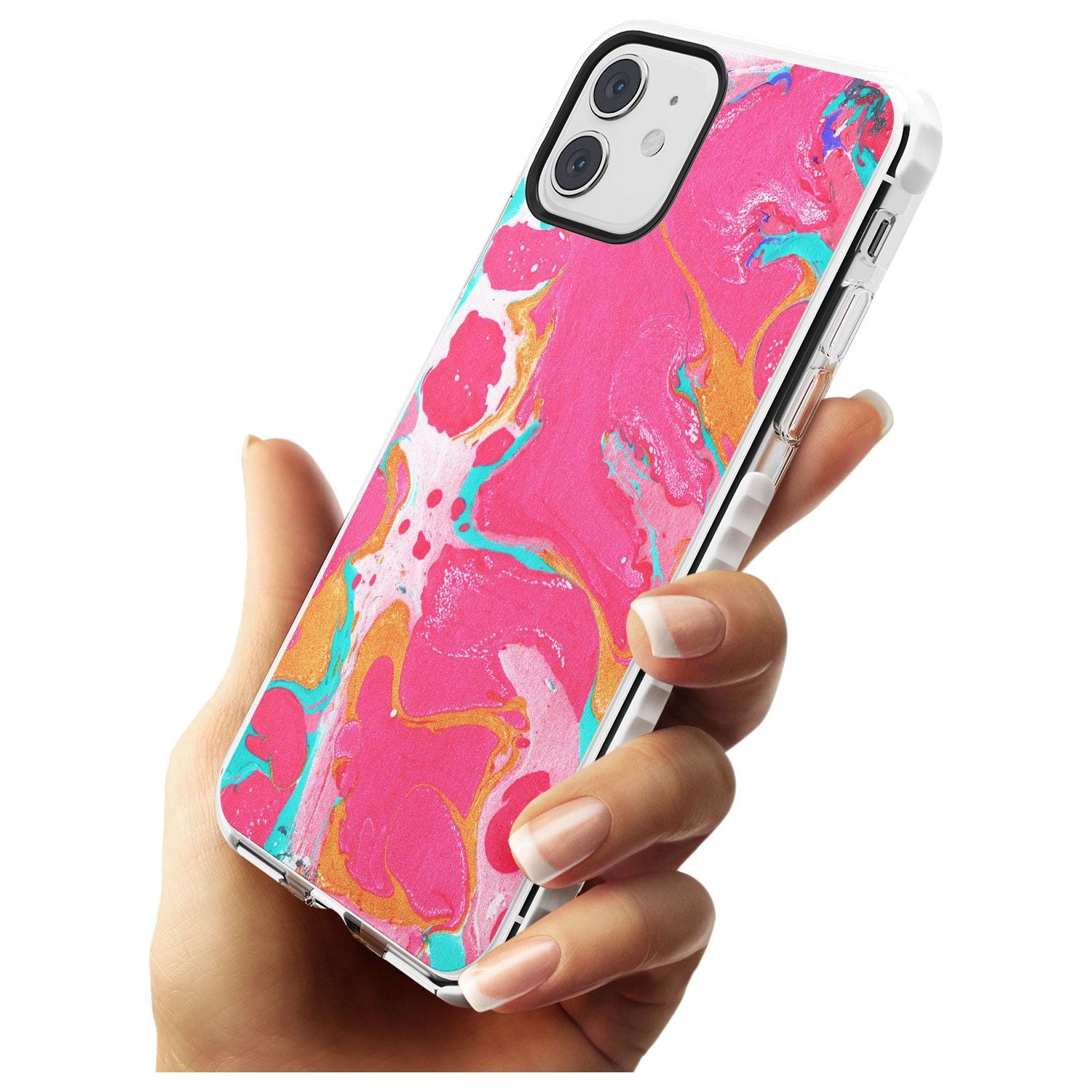 Pink, Orange & Turquoise Marbled Paper Pattern Impact Phone Case for iPhone 11