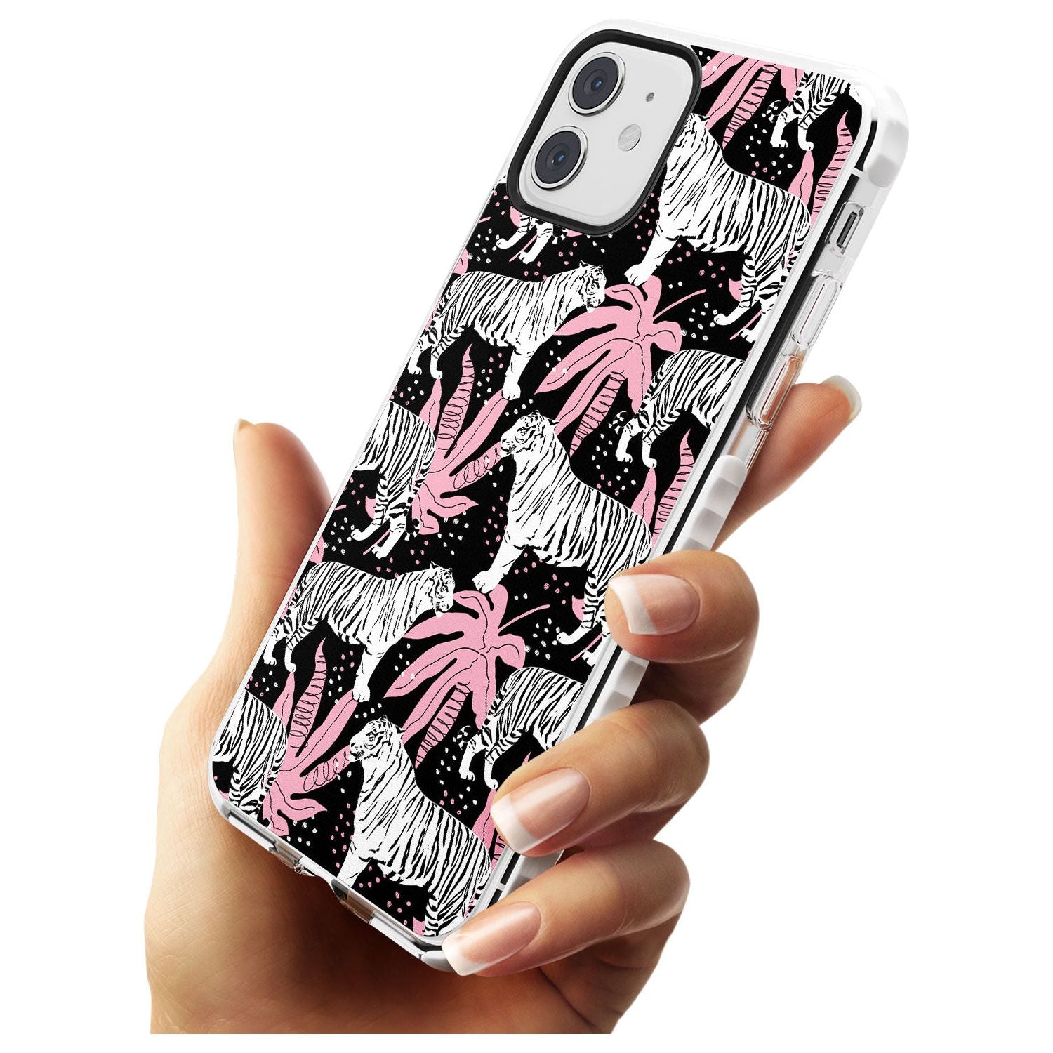 White Tigers on Black Pattern Impact Phone Case for iPhone 11
