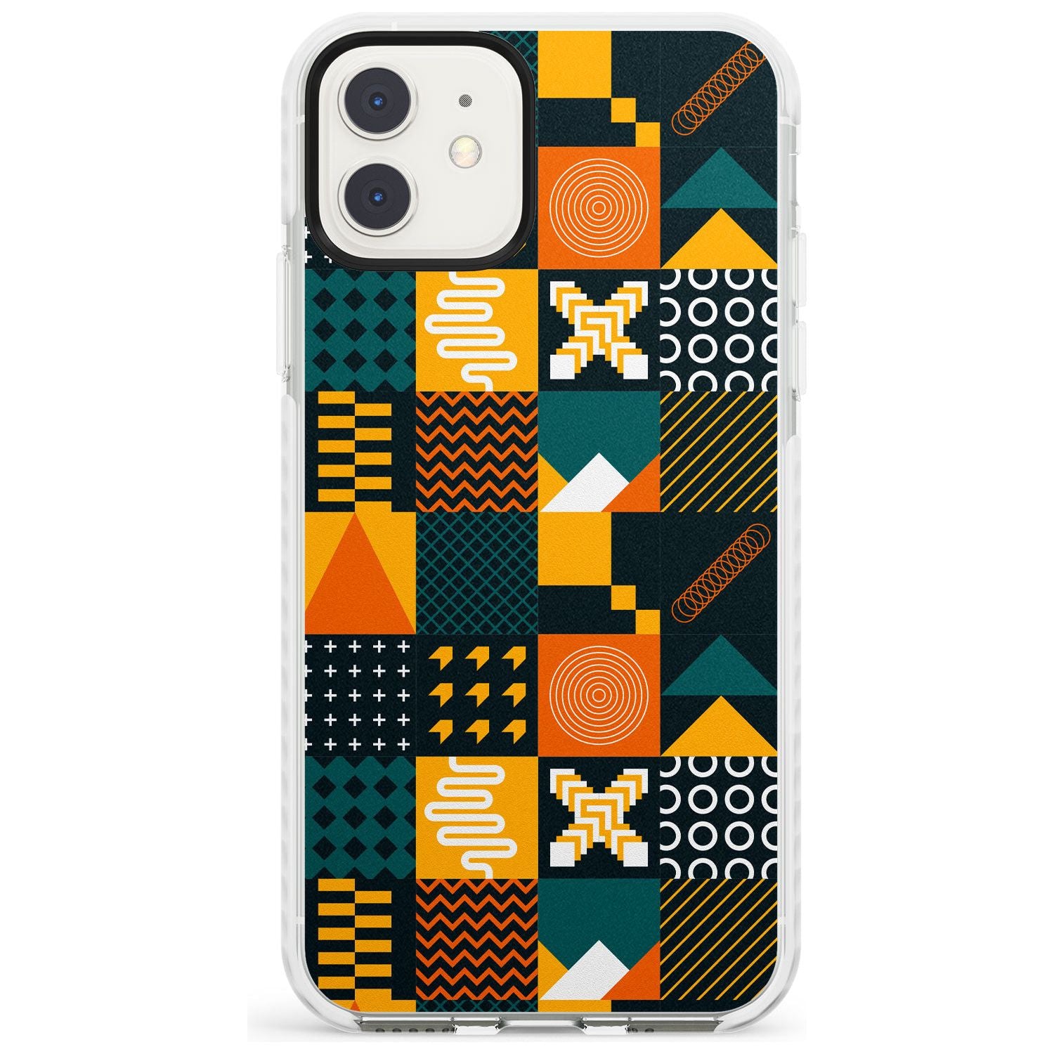 Funky Geometric Patterns: Orange & Dark Green Phone Case iPhone 11 / Impact Case,iPhone 12 / Impact Case,iPhone 12 Mini / Impact Case Blanc Space