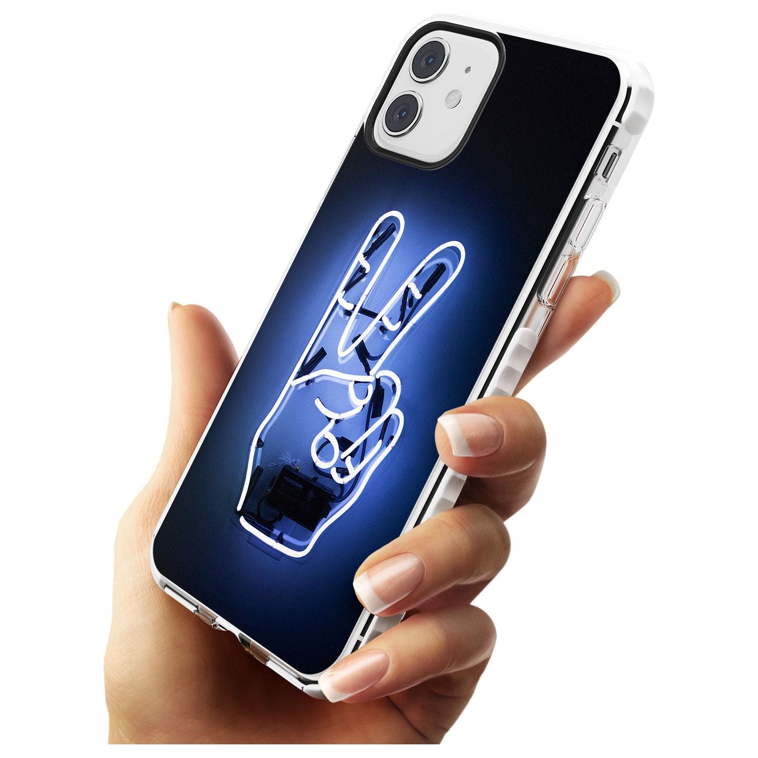 Peace Sign Hand Neon Sign Impact Phone Case for iPhone 11
