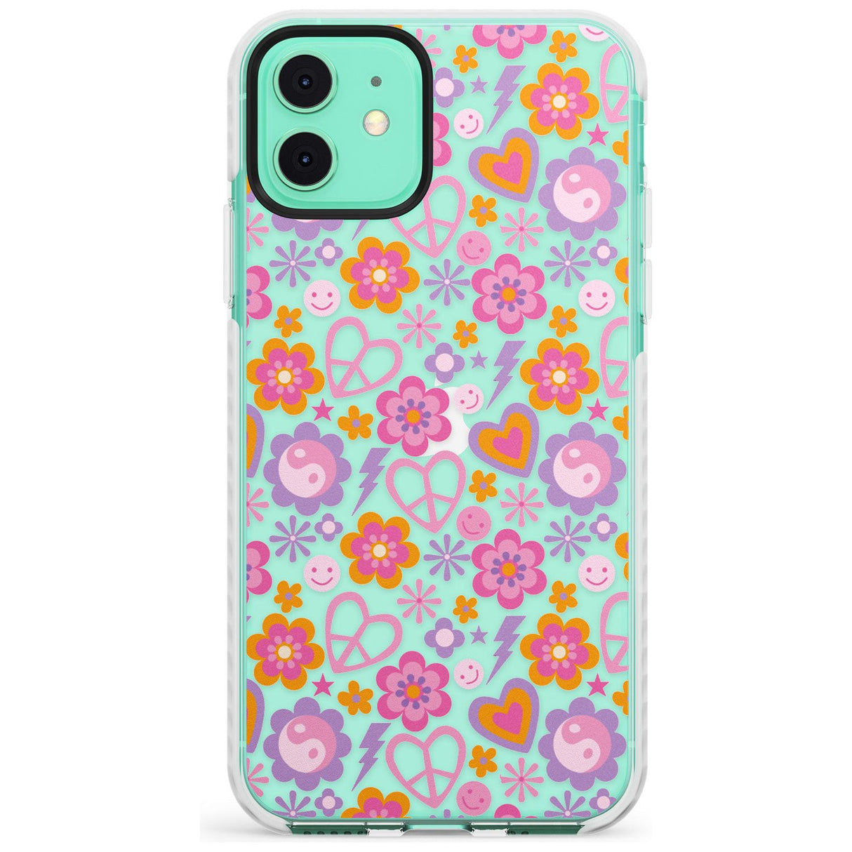 Peace, Love and Flowers Pattern Impact Phone Case for iPhone 11