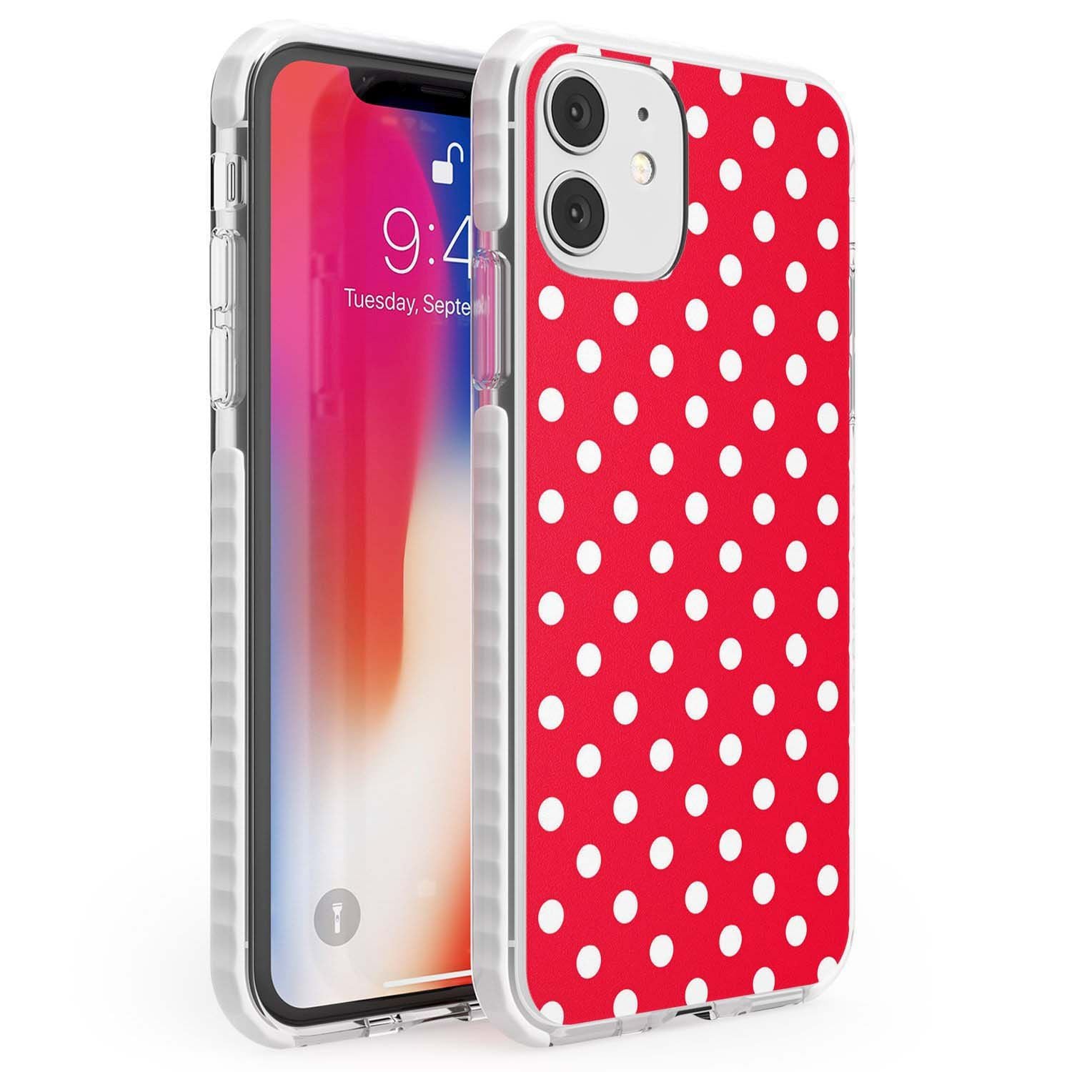 Designer Lava Red Polka Dot Phone Case iPhone 11 / Impact Case,iPhone 12 / Impact Case,iPhone 12 Mini / Impact Case Blanc Space