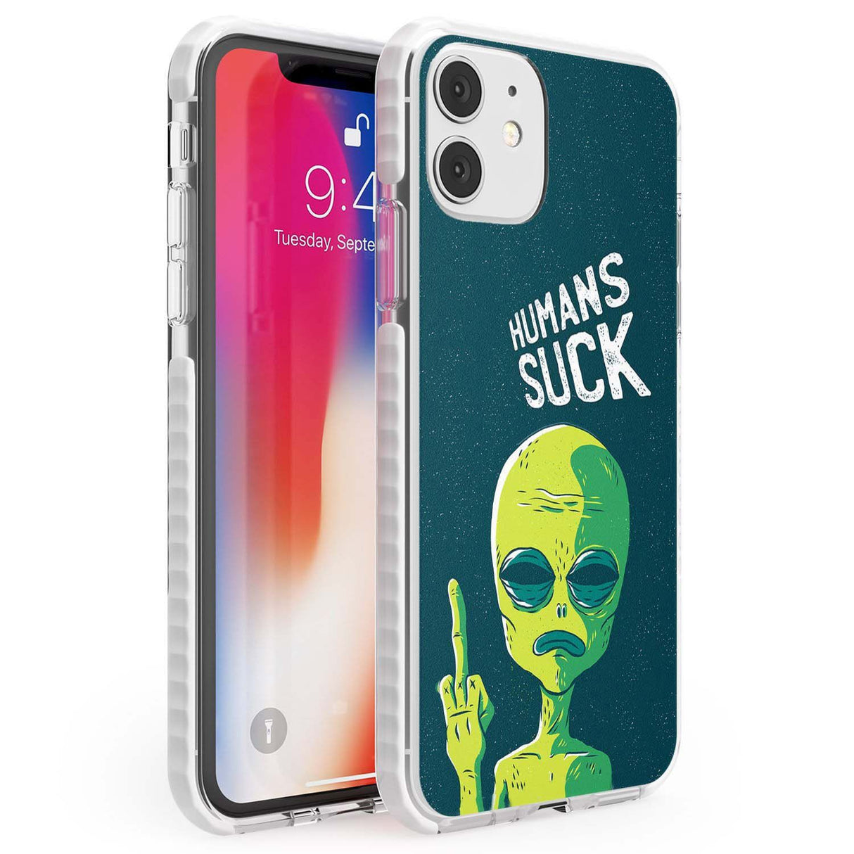 Humans Suck Alien Phone Case iPhone 11 / Impact Case,iPhone 12 / Impact Case,iPhone 12 Mini / Impact Case Blanc Space
