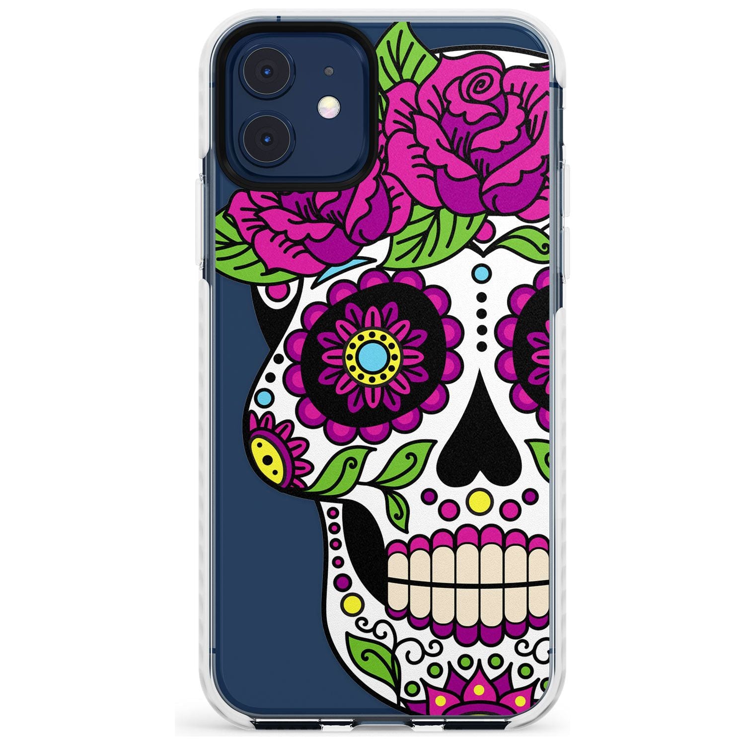 Purple Floral Sugar Skull Impact Phone Case for iPhone 11