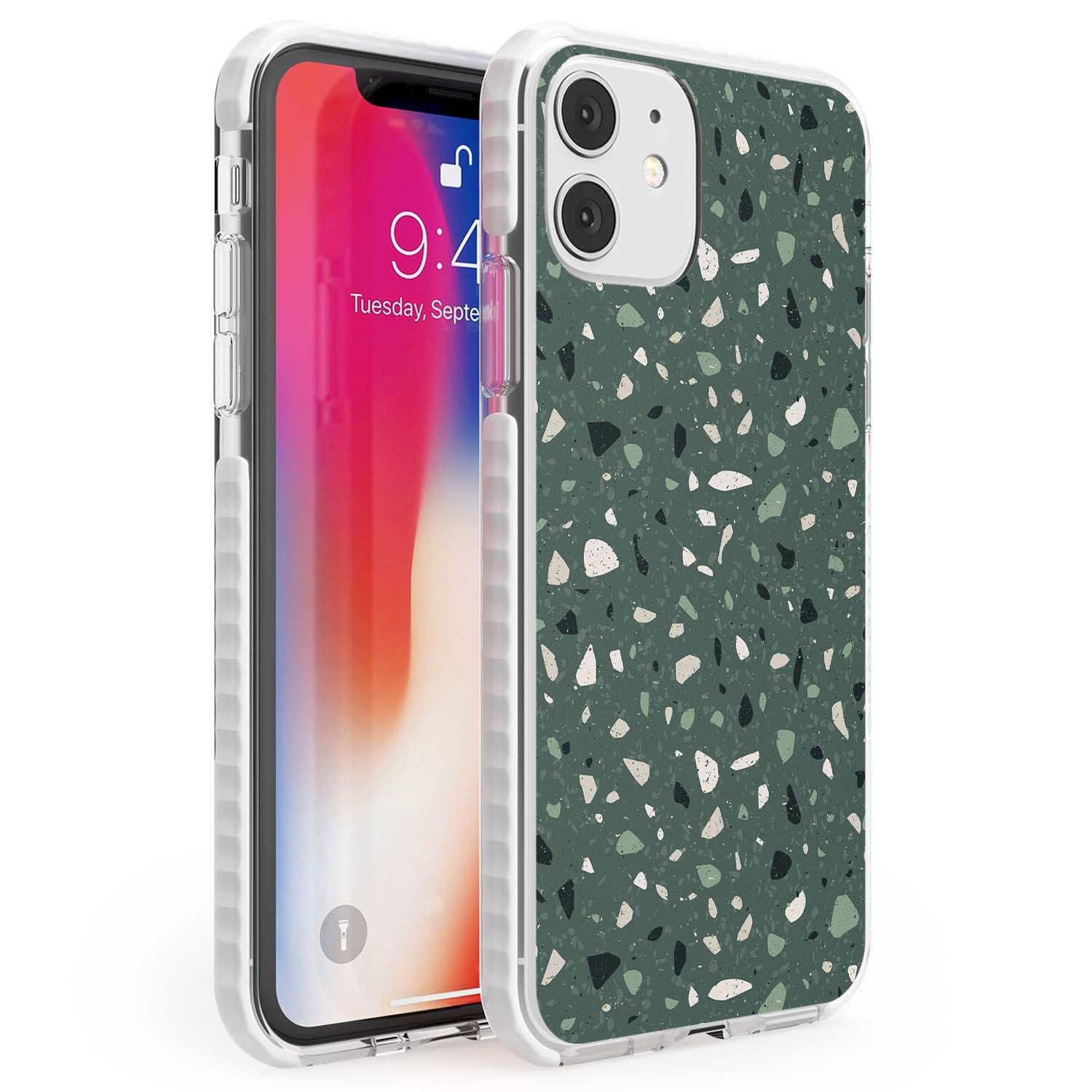 Green & Cream Terrazzo Pattern Phone Case iPhone 11 / Impact Case,iPhone 12 / Impact Case,iPhone 12 Mini / Impact Case Blanc Space