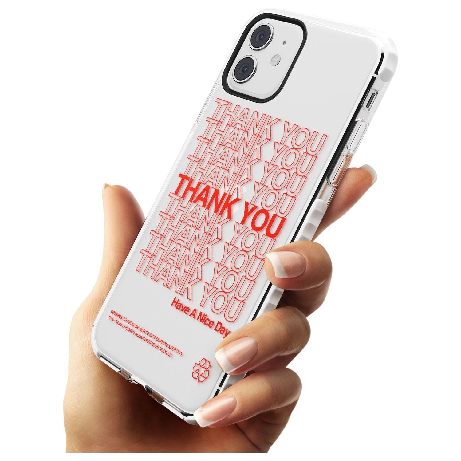 Classic Thank You Bag Design: Solid White + Red Impact Phone Case for iPhone 11