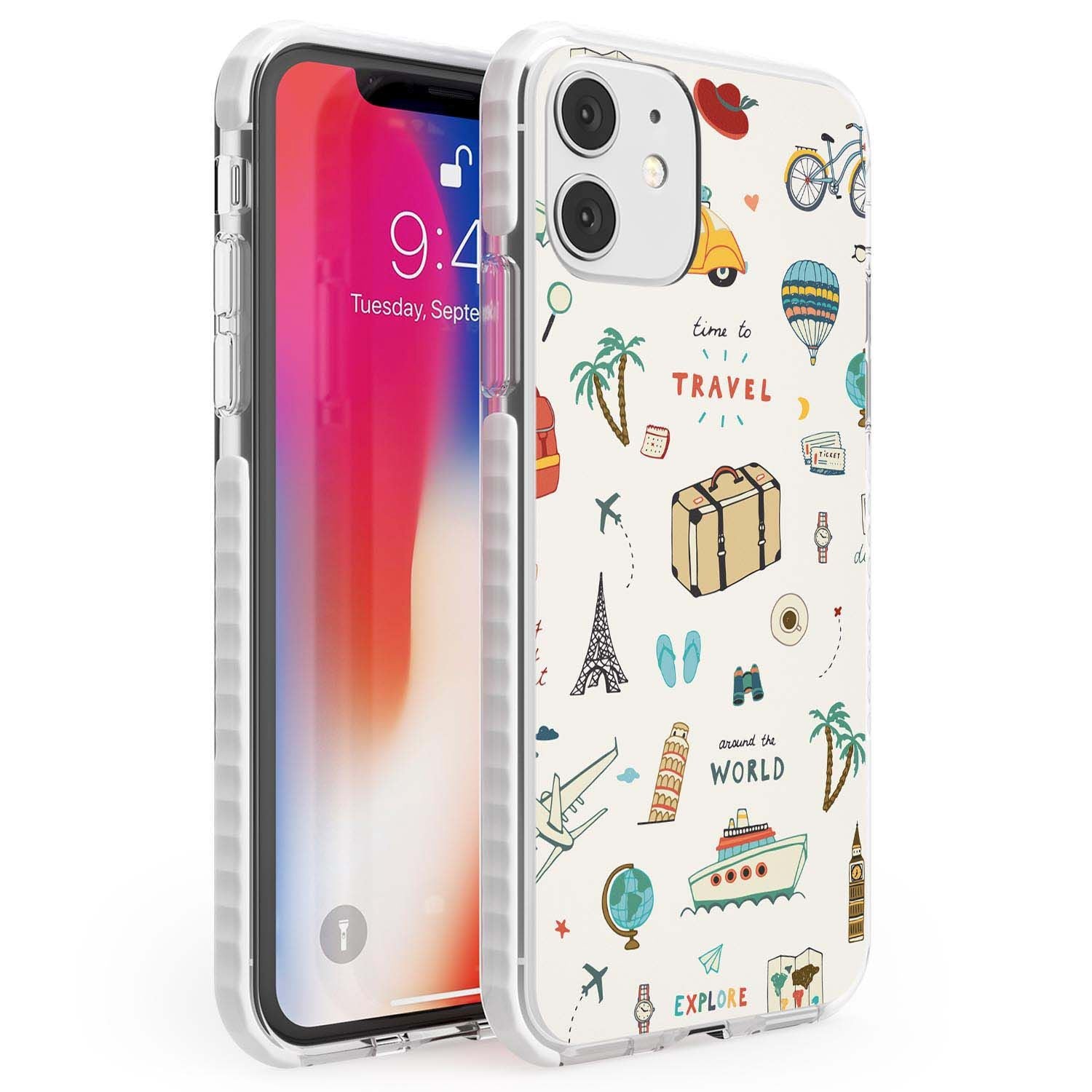 Cute Travel Pattern Cream Phone Case iPhone 11 / Impact Case,iPhone 12 / Impact Case,iPhone 12 Mini / Impact Case Blanc Space
