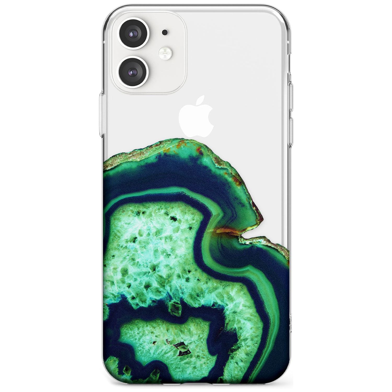 Neon Green & Blue Agate Crystal Transparent Design Slim TPU Phone Case for iPhone 11
