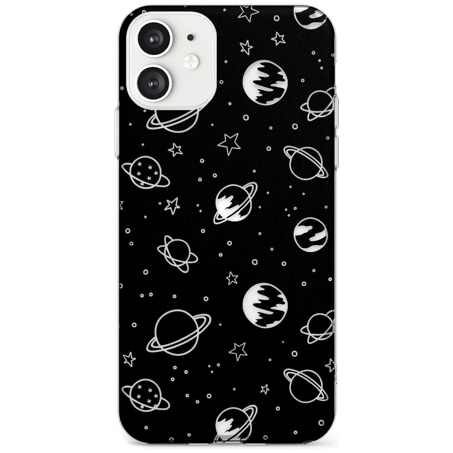 Outer Space Outlines: Clear on Black Black Impact Phone Case for iPhone 11