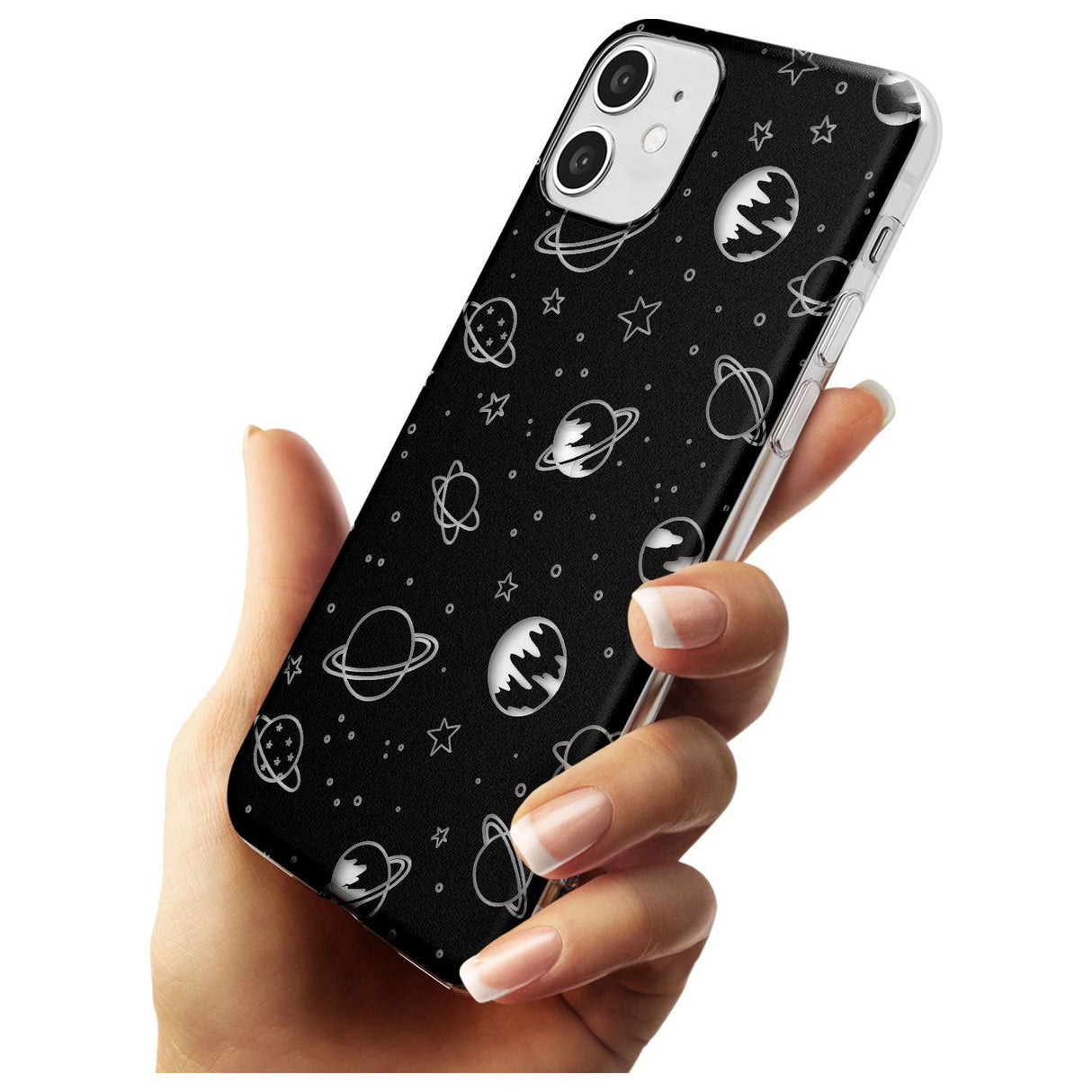 Outer Space Outlines: Clear on Black Black Impact Phone Case for iPhone 11