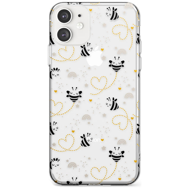 Sweet as Honey Patterns: Bees & Hearts (Clear) Slim TPU Phone Case for iPhone 11