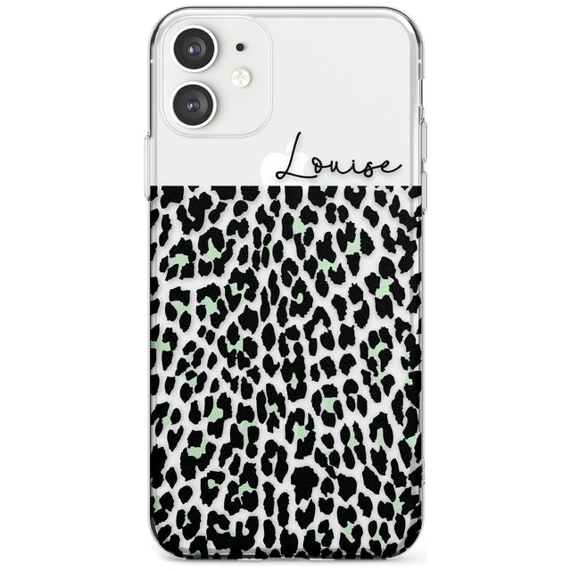 CustomSeafoam Green & Cursive Leopard Spots Slim TPU Phone Case for iPhone 11