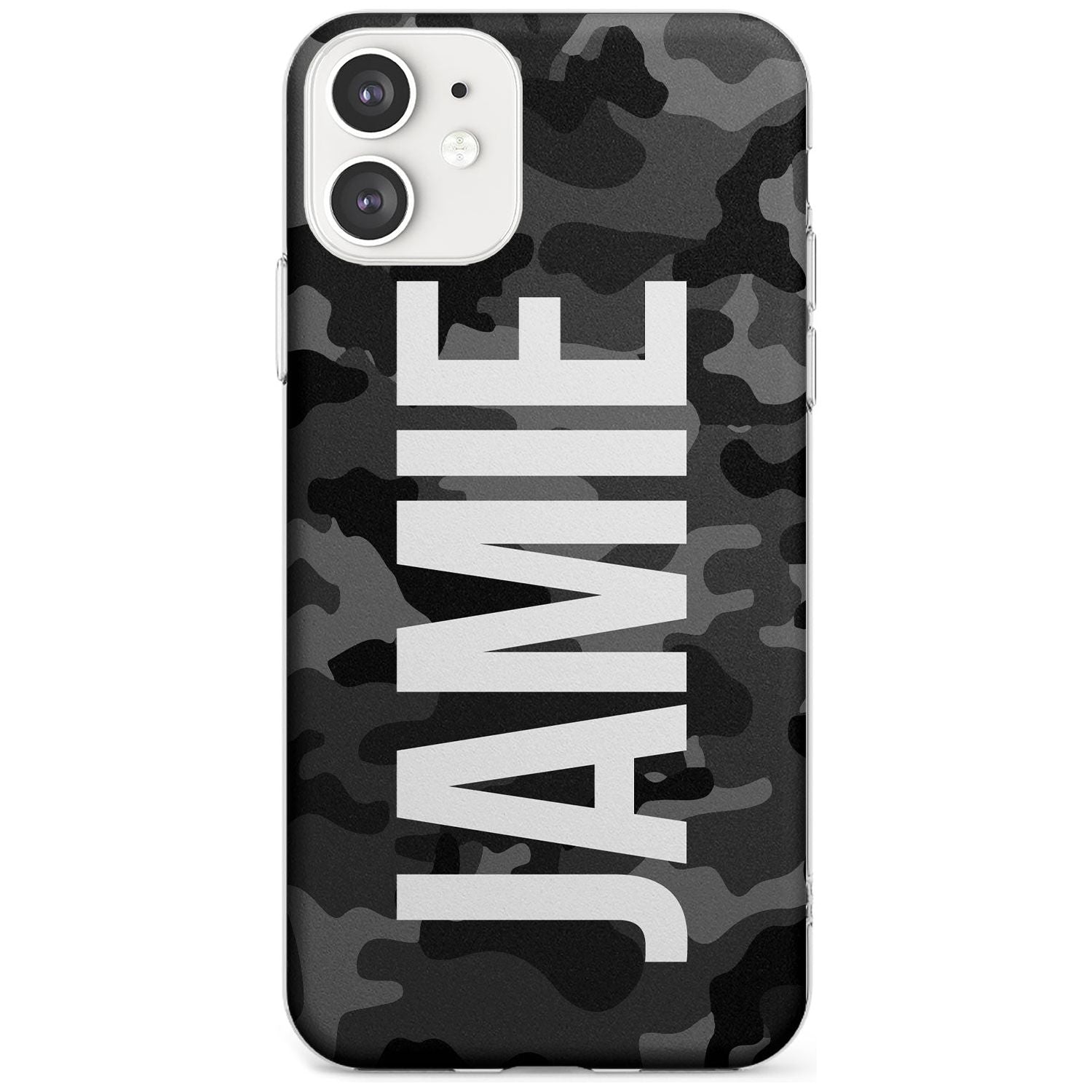 Vertical Name Personalised Black Camouflage Slim TPU Phone Case for iPhone 11