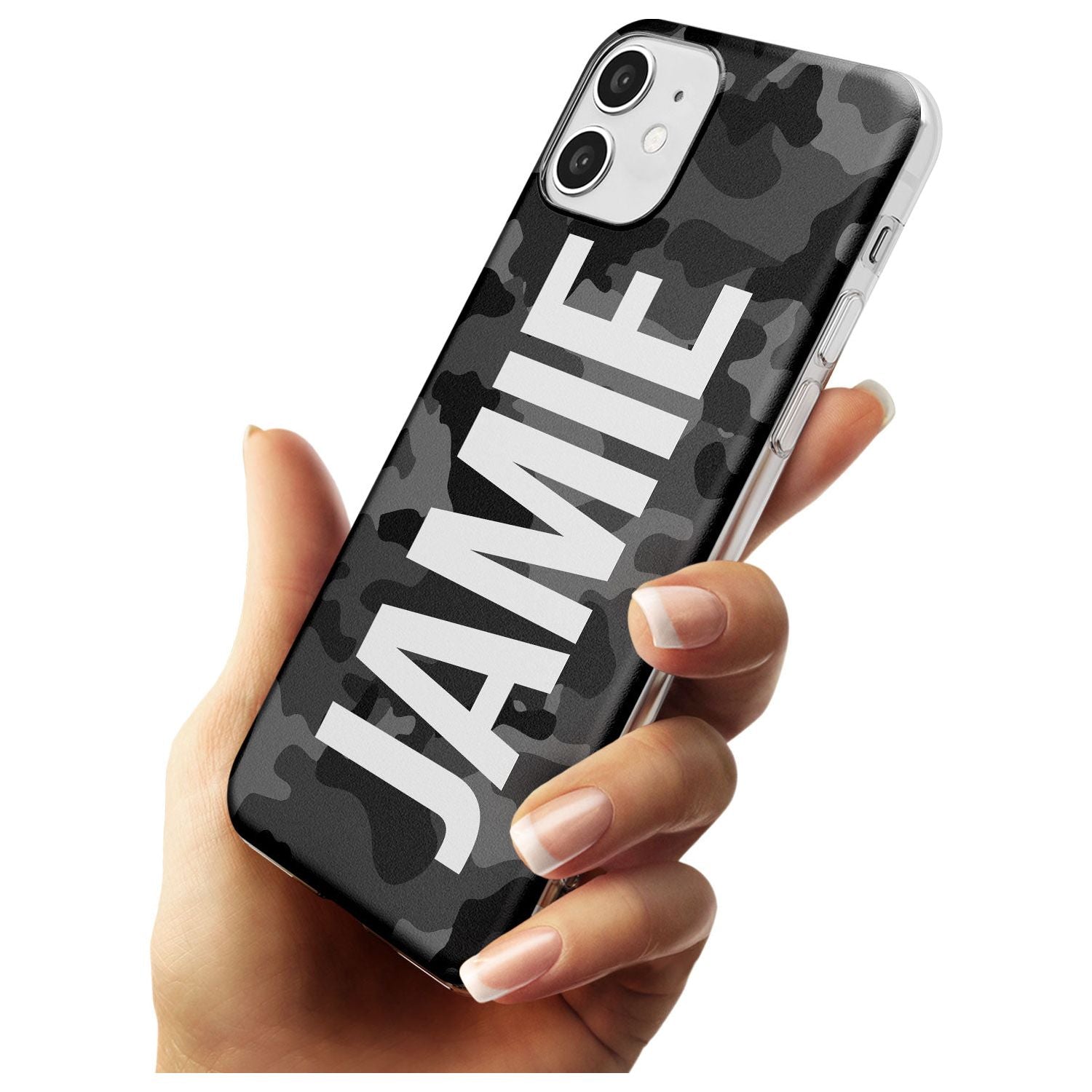 Vertical Name Personalised Black Camouflage Slim TPU Phone Case for iPhone 11