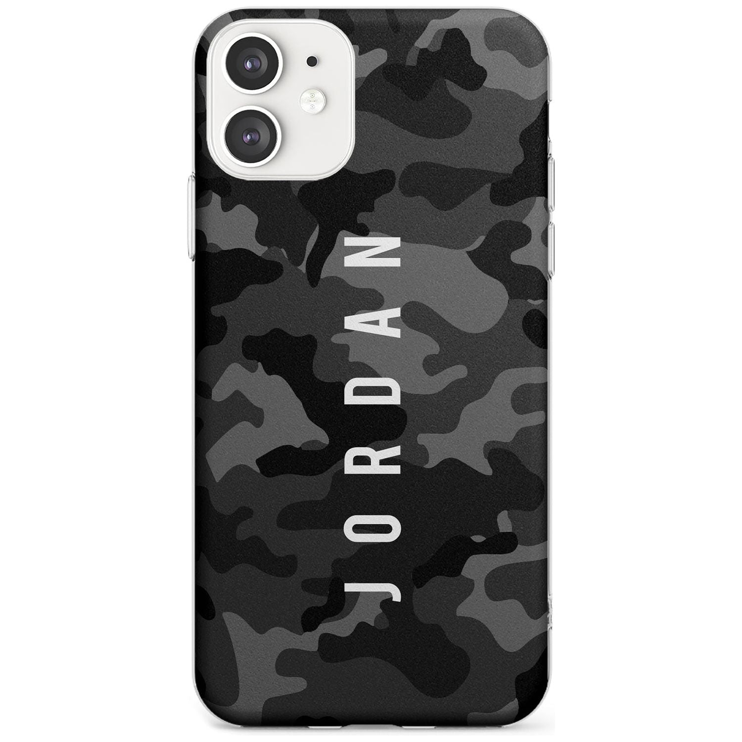 Small Vertical Name Personalised Black Camouflage Slim TPU Phone Case for iPhone 11