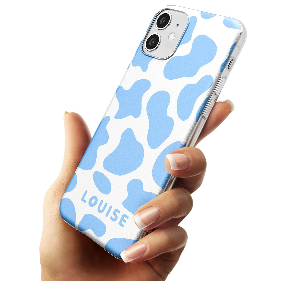 Personalised Blue and White Cow Print Slim TPU Phone Case for iPhone 11