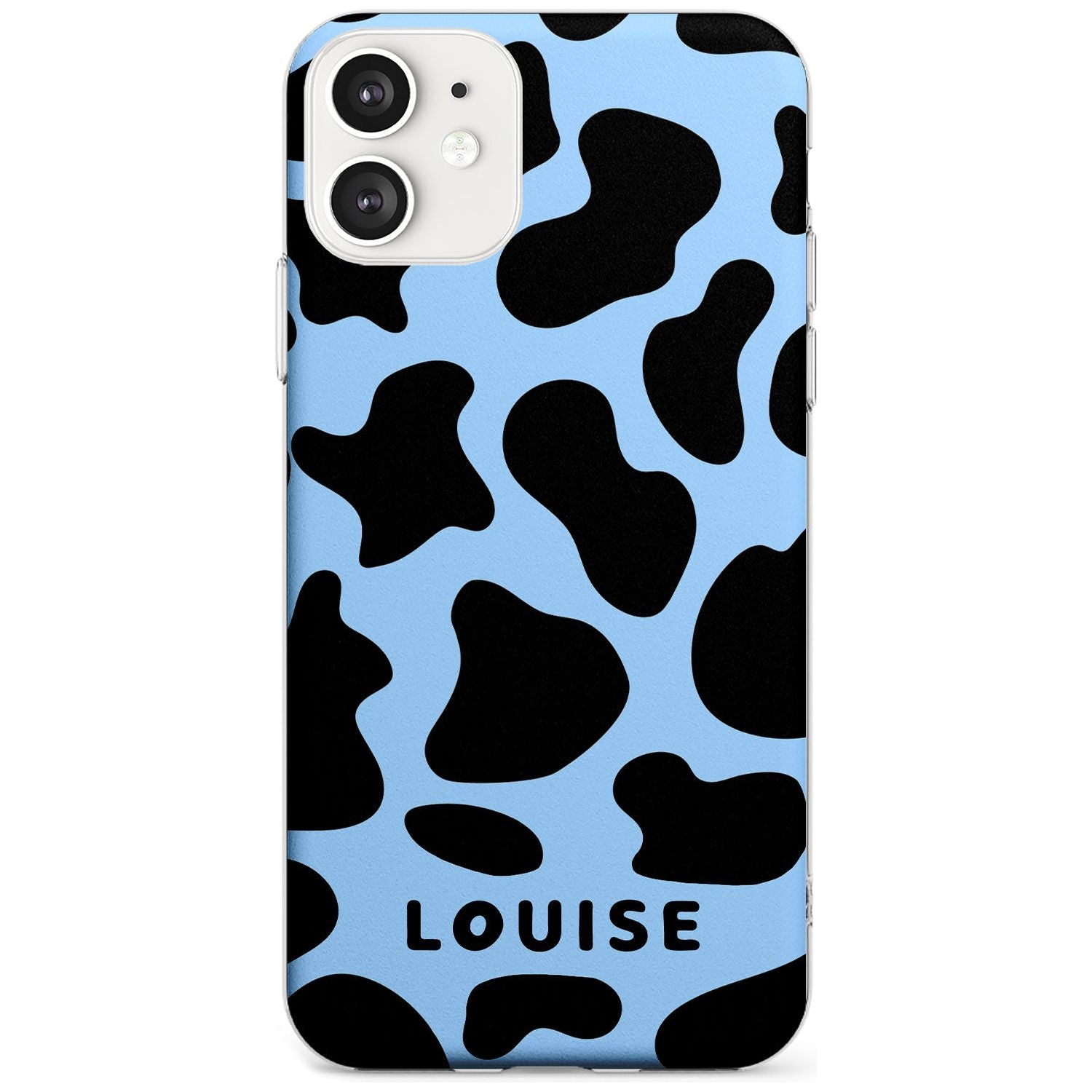 Personalised Blue and Black Cow Print Slim TPU Phone Case for iPhone 11