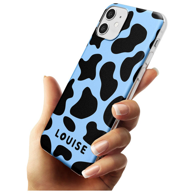 Personalised Blue and Black Cow Print Slim TPU Phone Case for iPhone 11