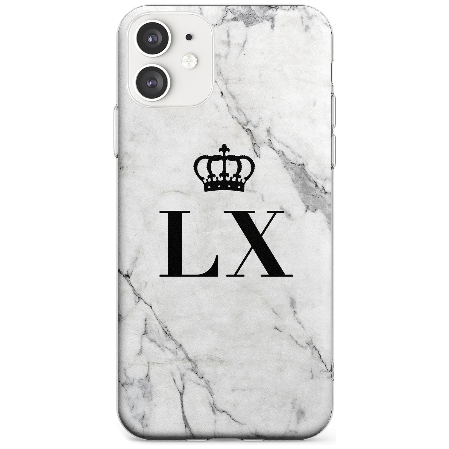 Personalised Initials with Crown on White Marble Slim TPU Phone Case for iPhone 11