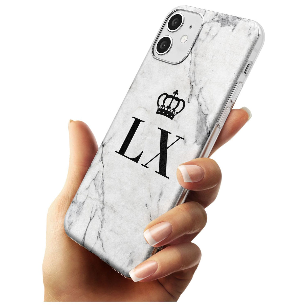 Personalised Initials with Crown on White Marble Slim TPU Phone Case for iPhone 11