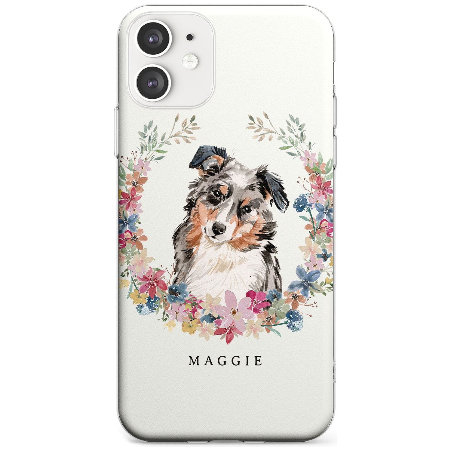 Australian Shepherd Watercolour Dog Portrait Slim TPU Phone Case for iPhone 11
