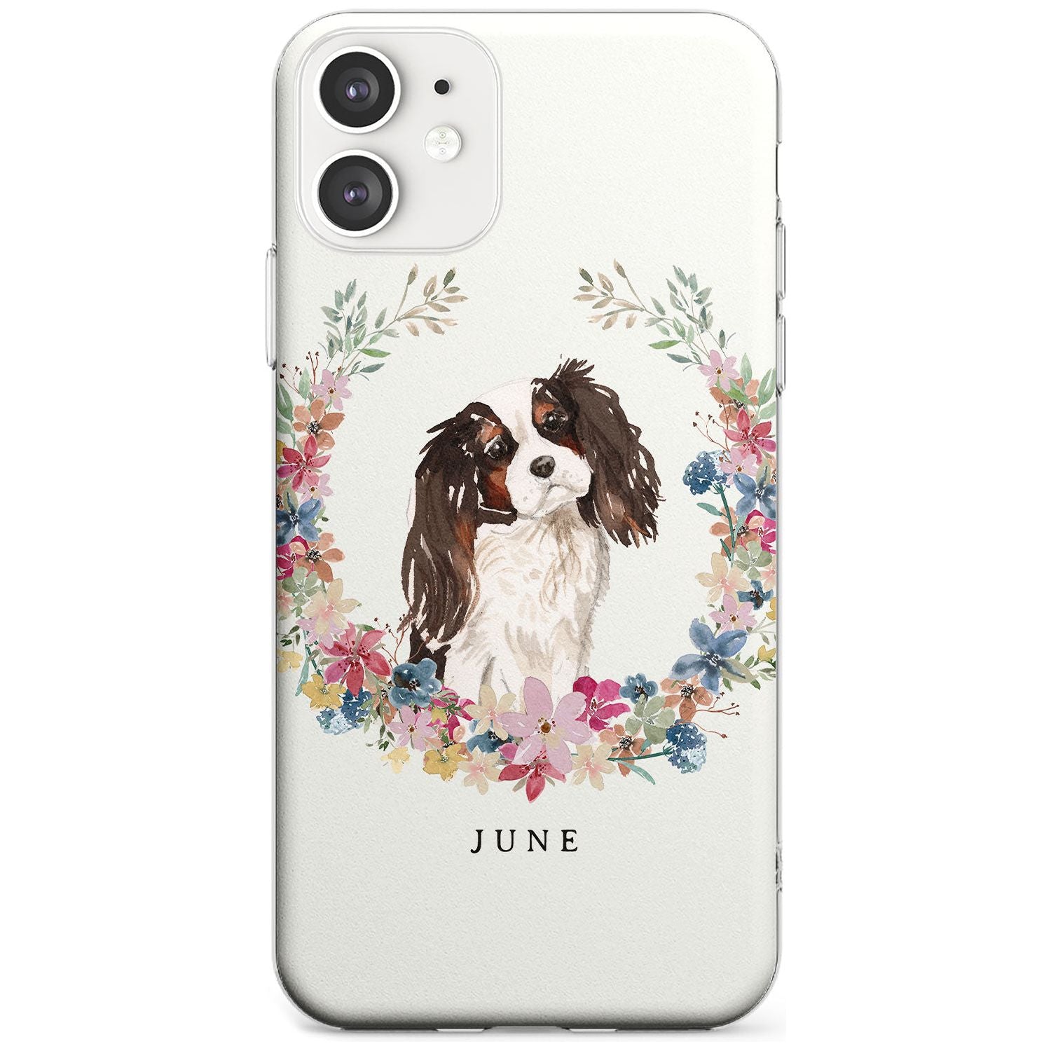Tri Coloured King Charles Watercolour Dog Portrait Slim TPU Phone Case for iPhone 11