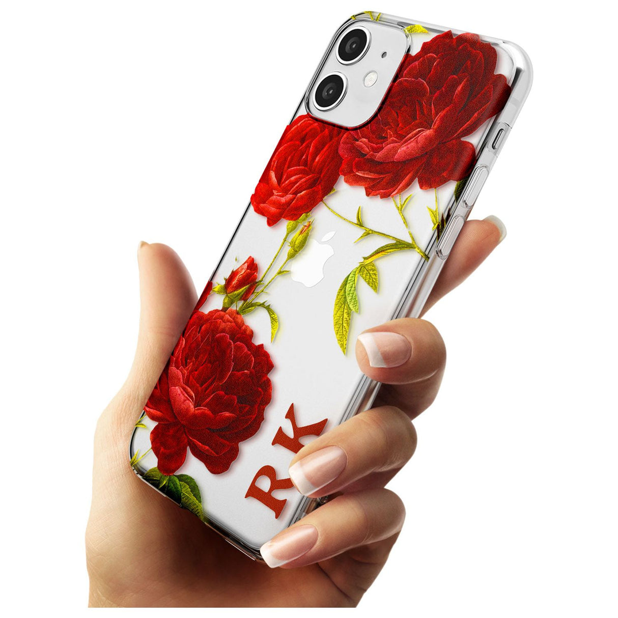 Custom Clear Vintage Floral Red Roses Slim TPU Phone Case for iPhone 11