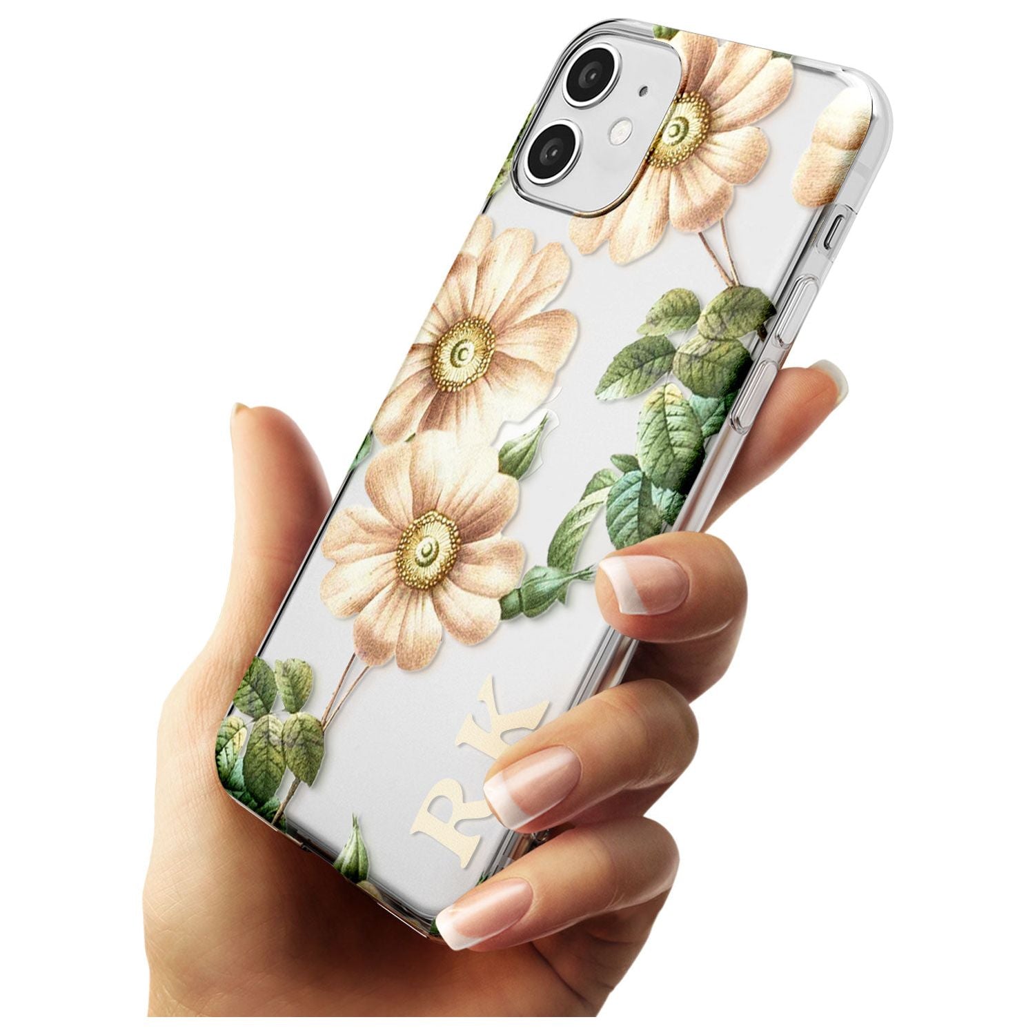 Custom Clear Vintage Floral Cream Anemones Slim TPU Phone Case for iPhone 11