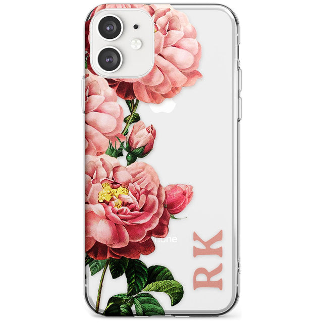 Custom Clear Vintage Floral Pink Peonies Slim TPU Phone Case for iPhone 11
