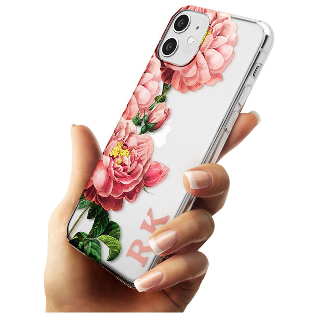 Custom Clear Vintage Floral Pink Peonies Slim TPU Phone Case for iPhone 11