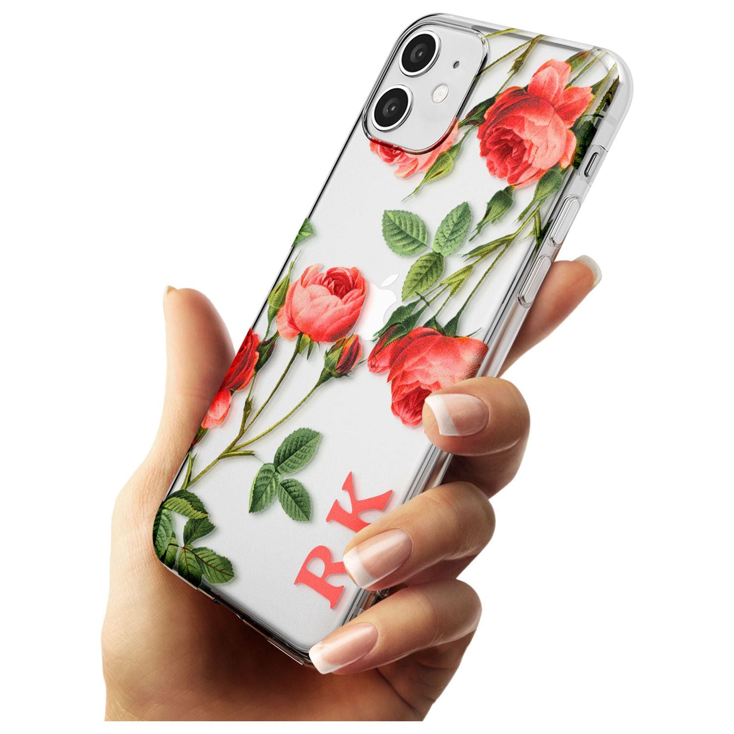 Custom Clear Vintage Floral Pink Roses Slim TPU Phone Case for iPhone 11