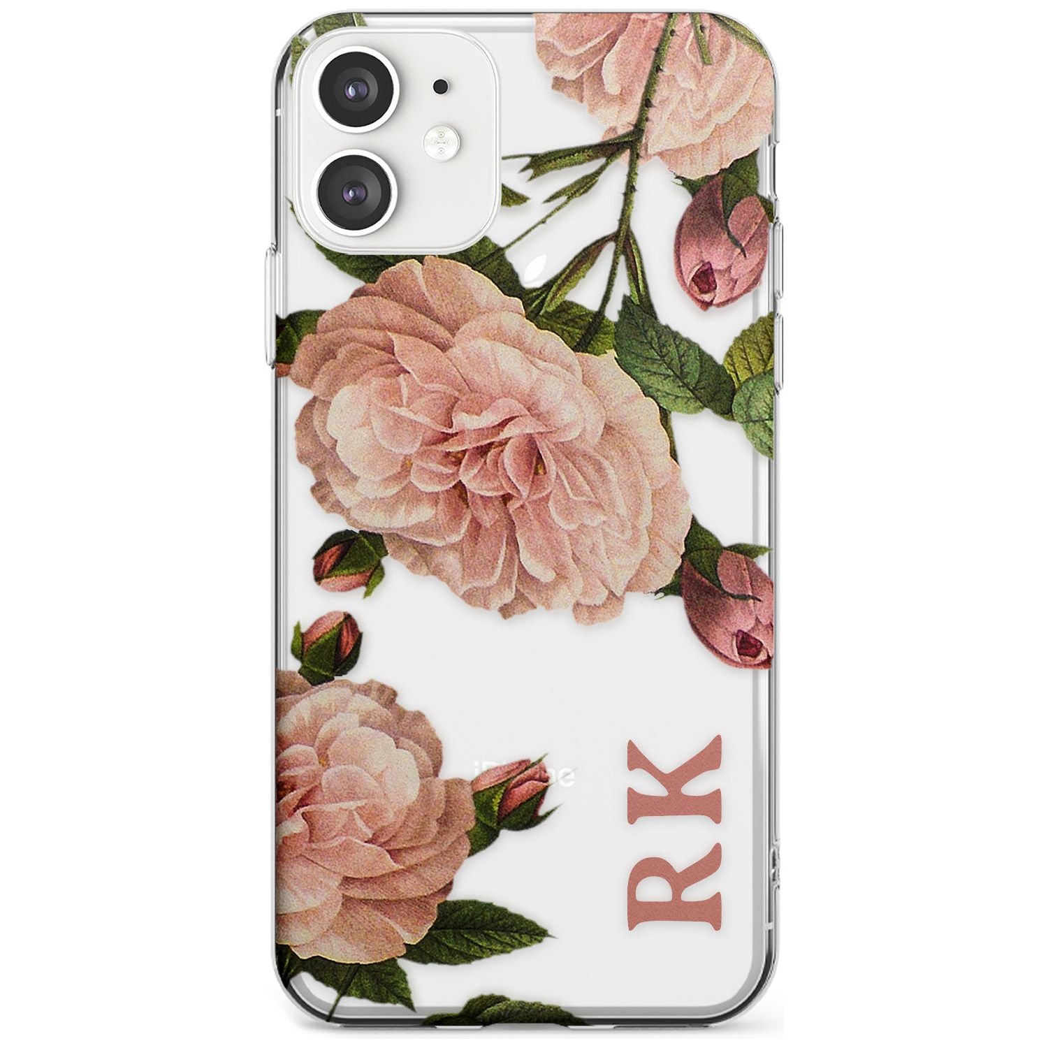 Custom Clear Vintage Floral Pale Pink Peonies Slim TPU Phone Case for iPhone 11