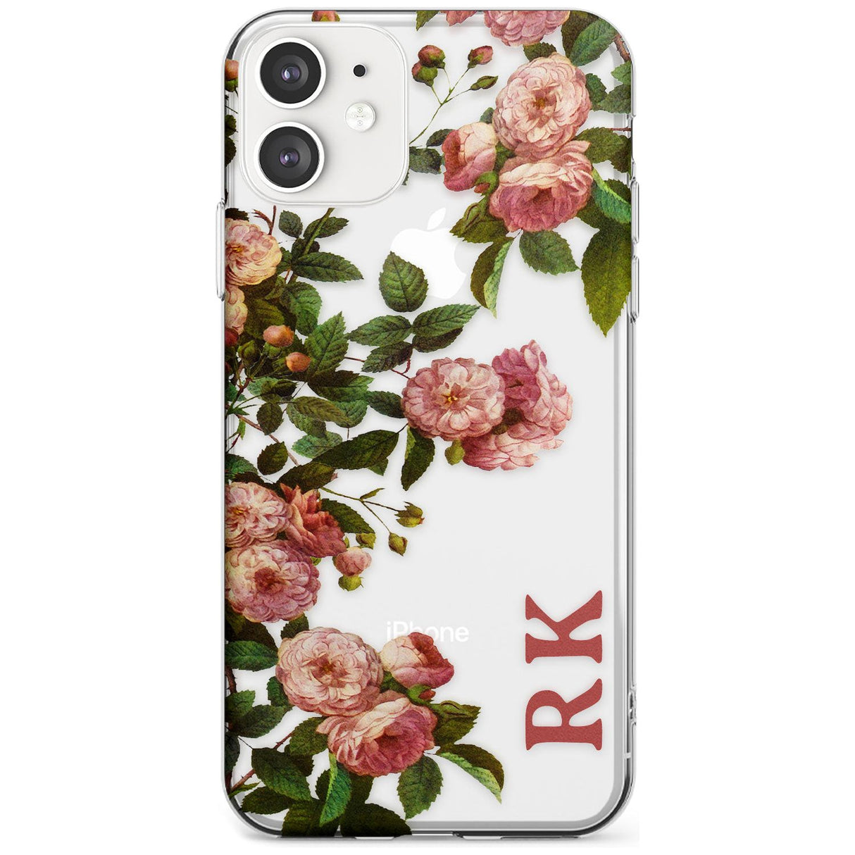 Custom Clear Vintage Floral Pink Garden Roses Slim TPU Phone Case for iPhone 11