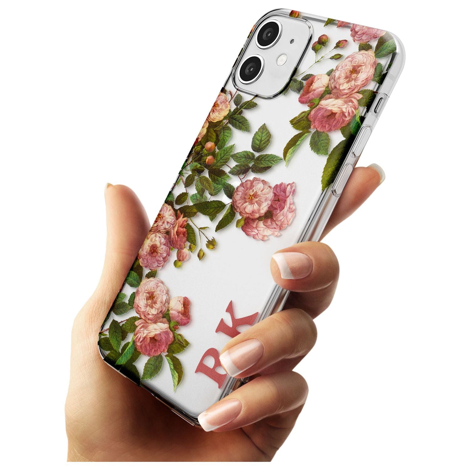 Custom Clear Vintage Floral Pink Garden Roses Slim TPU Phone Case for iPhone 11