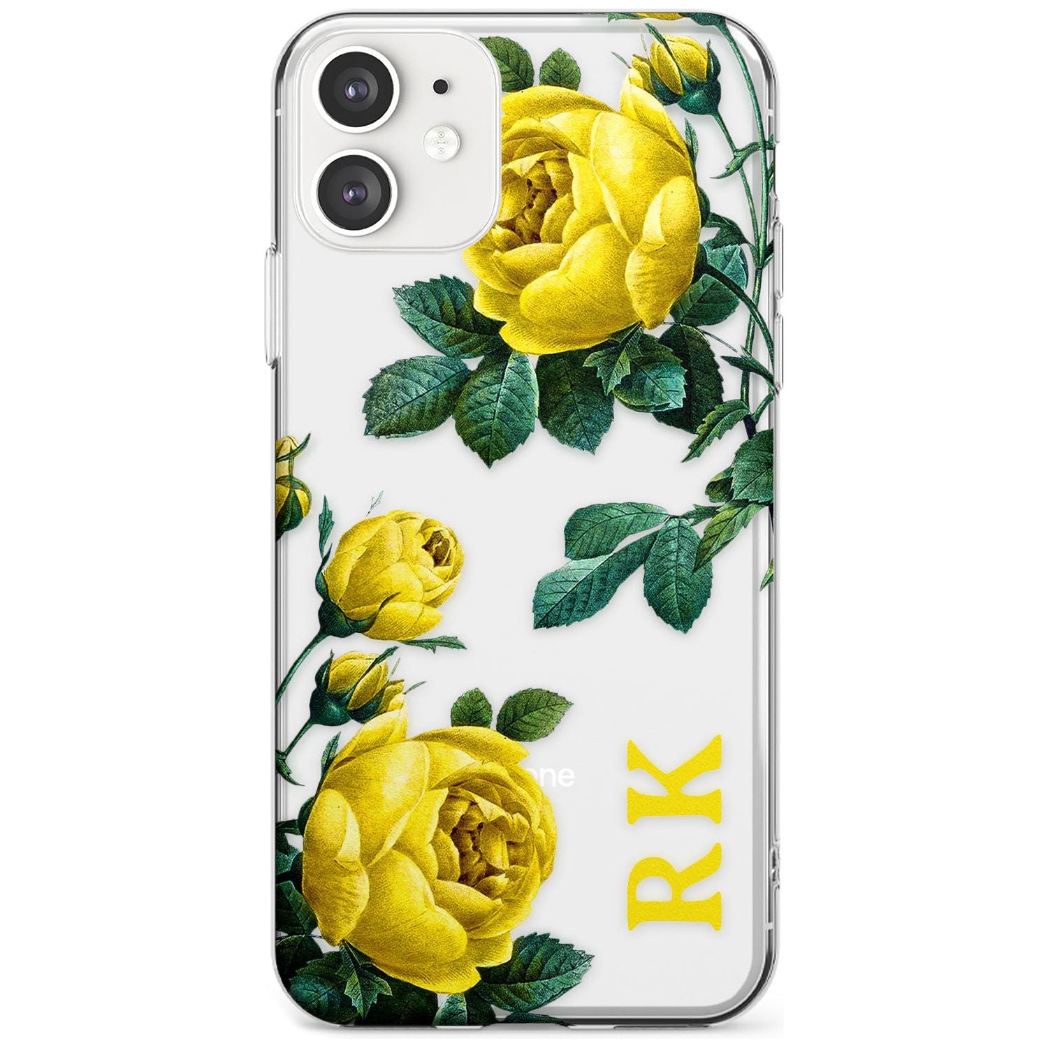 Custom Clear Vintage Floral Yellow Roses Slim TPU Phone Case for iPhone 11