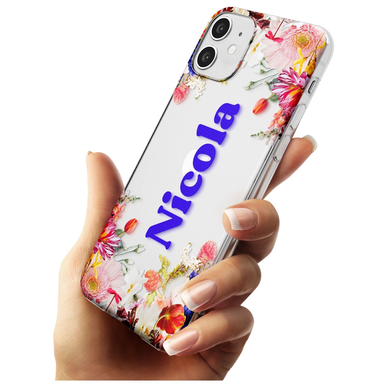 Custom Text with Floral Borders Black Impact Phone Case for iPhone 11