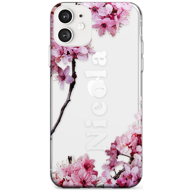 Cherry Blossoms with Custom Text Black Impact Phone Case for iPhone 11