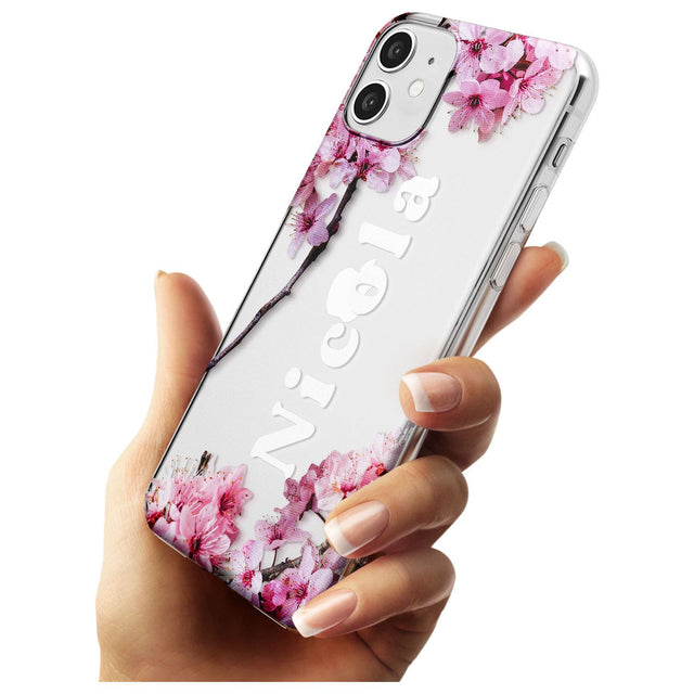 Cherry Blossoms with Custom Text Black Impact Phone Case for iPhone 11